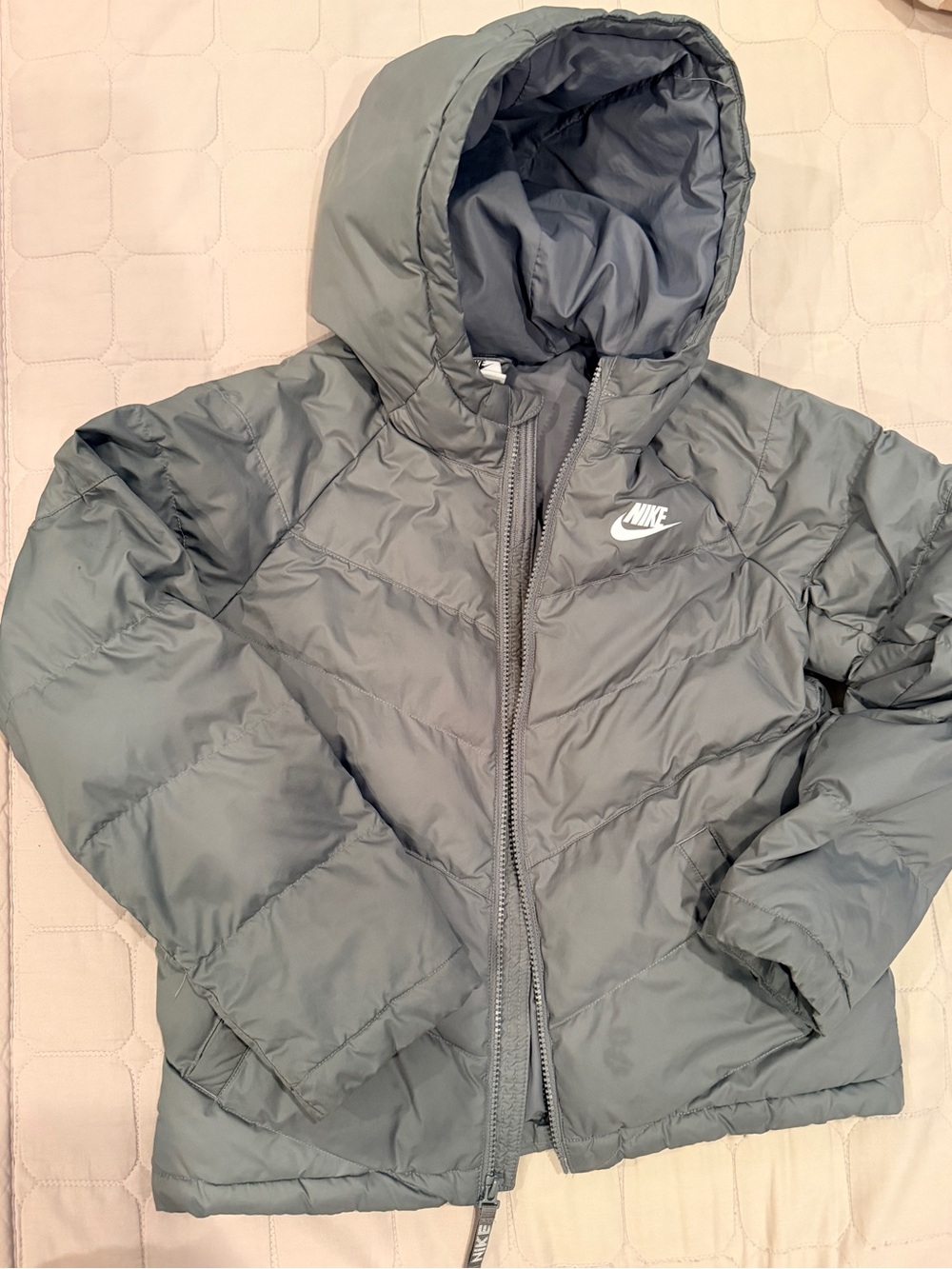 Nike Kids Sz Med Hooded Puffer Jacket - Slate Gray